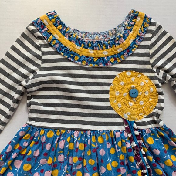 Jelly Pug Girls Sz 7 Striped Fall Apples Ruffle Flower Long sleeved Dress - Picture 3 of 8